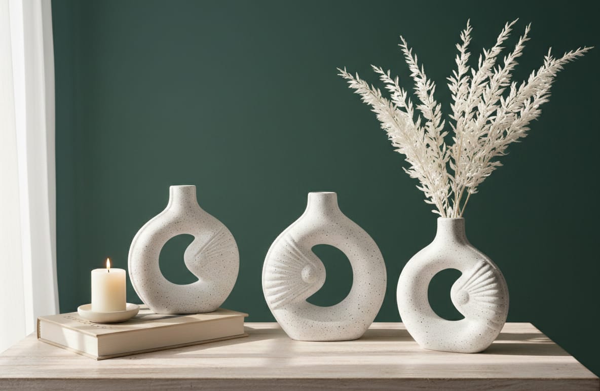 Modern Crescent Ceramic Vase Set