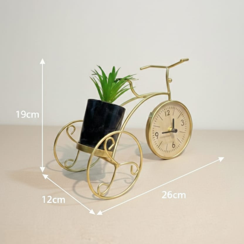 Golden Bicycle Clock with Plant Holder